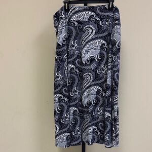 Talbots Very Dark Navy and White Paisley Midi Skirt